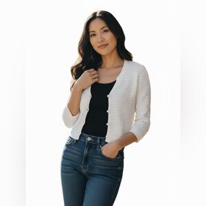 Lafayette 148 Knit Bubble Cardigan 3/4 Sleeve Sweater Size S